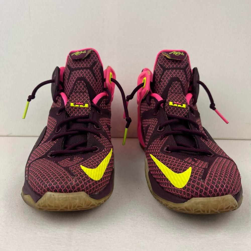 GUC Nike LeBron 12 Double Helix Basketball Shoes Maroon Pink Volt Boys Size 5Y